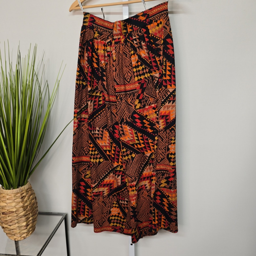 Vintage Print Wide Leg Palazzo Pants Black‎ Orange Geometric Size S